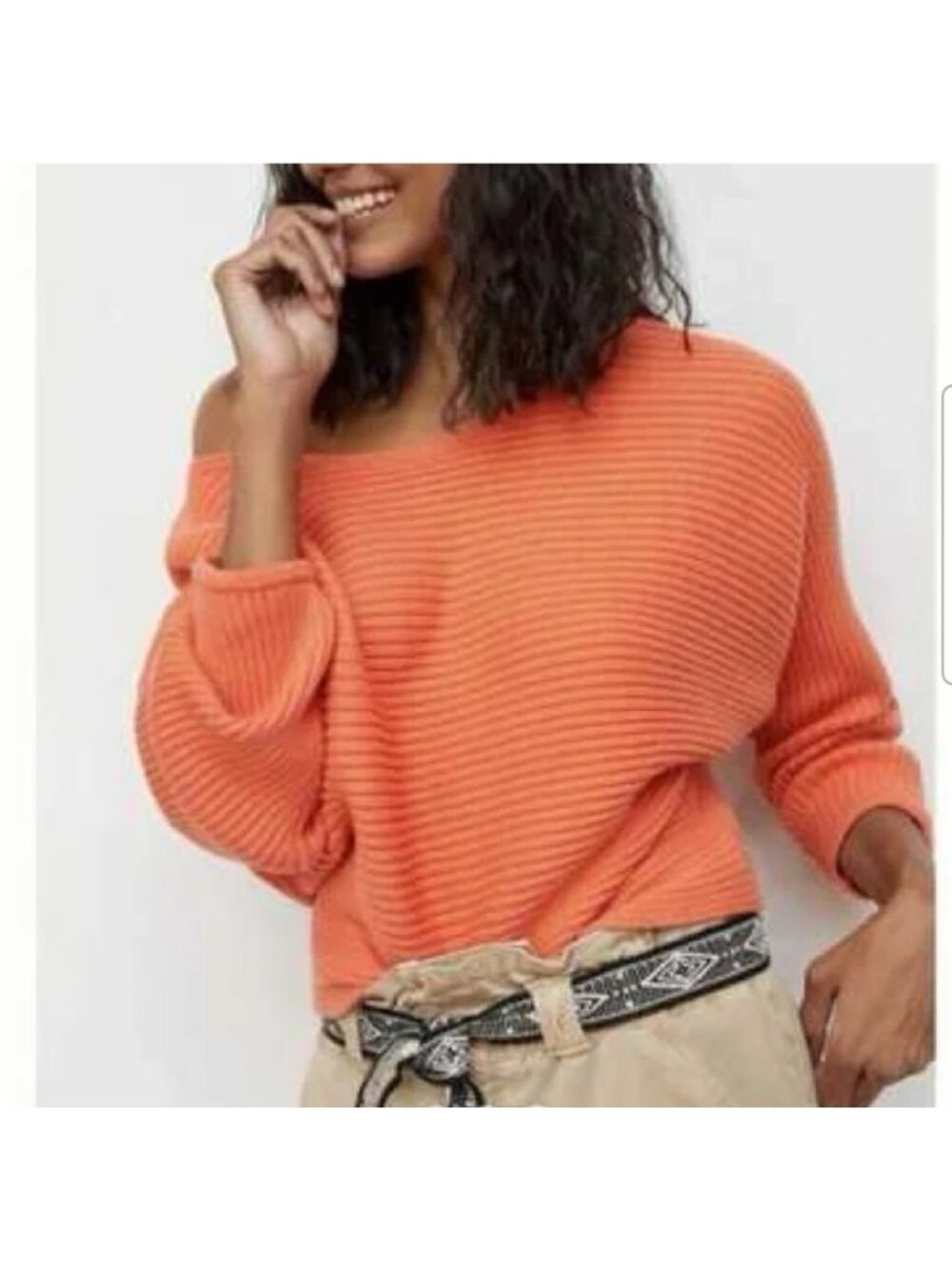 Anthropologie Kendall Orange Ribbed Cropped Long Sleeve Sweater Womens XS